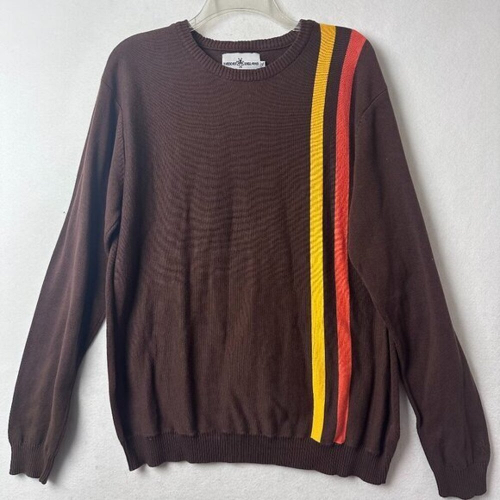 MADCAP ENGLAND sweater‎ men 2XL racing stripe Mod Abstract Striped Jumper brown